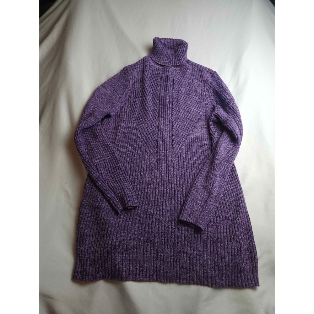Woman Within Purple Marl Ribbed Turtleneck Tunic Sweater L Cotton Blend